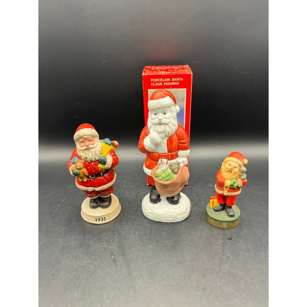 Vtg Collection of 3 Santa Claus Porcelain Figures Russ Berrie Box Holiday Decor